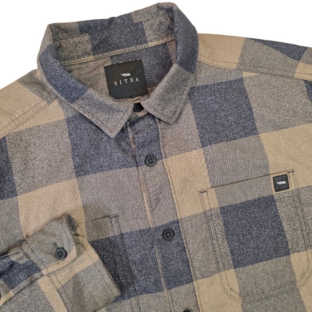 Sitka Men's XL Garage Flannel Button Down Shirt Brown Charcoal Plaid 600071